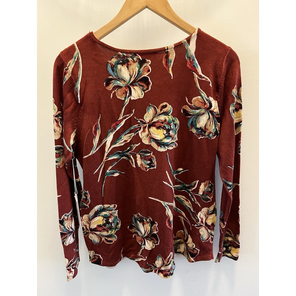 Chicos Floral Impress V-Neck Sweater Pullover Rayon Blend 0 Small Multicolor NWT - Picture 6 of 8